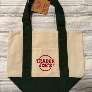 Trader Joe's Cream and Dark Green Canvas Mini Tote Bag